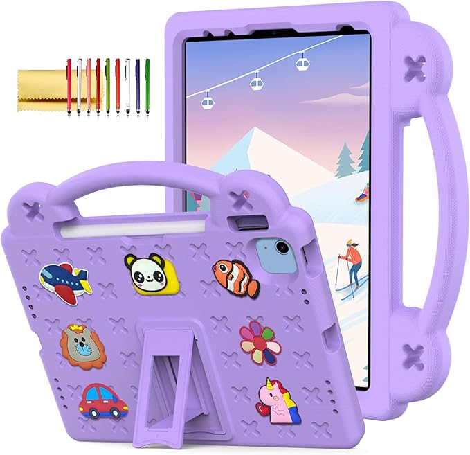 Dteck for iPad 10th Generation Case 10.9 Inch 2022 EVA Cute Bear Kids Case Shockproof Rugged Protective Kickstand Boy Girl Cover with Pencil Holder for iPad 10th Gen 10.9 Inch 2022 Purple