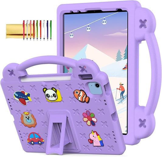 Dteck for iPad 10th Generation Case 10.9 Inch 2022 EVA Cute Bear Kids Case Shockproof Rugged Protective Kickstand Boy Girl Cover with Pencil Holder for iPad 10th Gen 10.9 Inch 2022 Purple