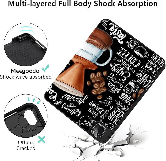 MEEgoodo for iPad Pro M2 12.9 Case 6th/5th/4th/3rd Generation 2022 2021 2020 2018 with Pencil Holder Tablet Cover with Soft TPU Back Shell Coffee