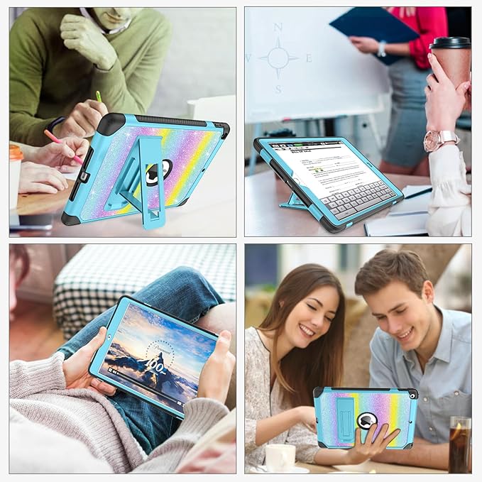 BENTOBEN for iPad 9th Generation Case iPad 8th Generation Case iPad 7th Generation Case iPad 10.2 2021/2020/2019 Case Glitter Sparkly 3 Layers Shockproof Kickstand Protective Tablet Cover Rainbow