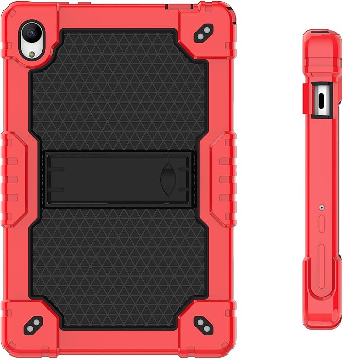Deomoil for Urao C107/Jeazans OC101/C107 10.1 inch Tablet Hybird Case with Stand with 2 PCS Screen Protector for HiGrace C107/ZOFYWNAS C107/Freeski C107/Pswarfd 10.1 inch Tablet (Red/Black)