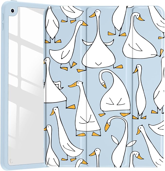 Funny Goose Case for 12.9 iPad Pro 6th/5th/4th/3rd Gen (2022/2021/2020/2018) Clear Acrylic Hard Back Hybrid Casewith Pencil Holder Trifold Stand Tablet Cover for Women