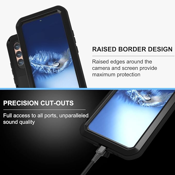 LOVE MEI Military Rugged Case for Samsung Galaxy S22 Plus with Tempered Glass Screen Protector Shockproof Dustproof Scratch Proof Hybrid Metal and Silicone Gel Heavy Duty Full Body Cover Black