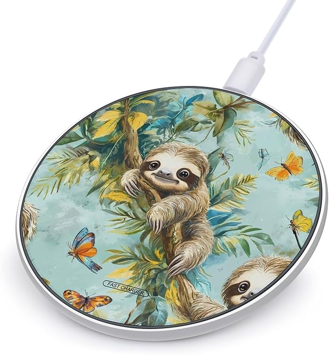 Sloth On A Tree Tropical Butterfly Phone Charger Magnetic Charging Pad Anti-Slip with USB Cable