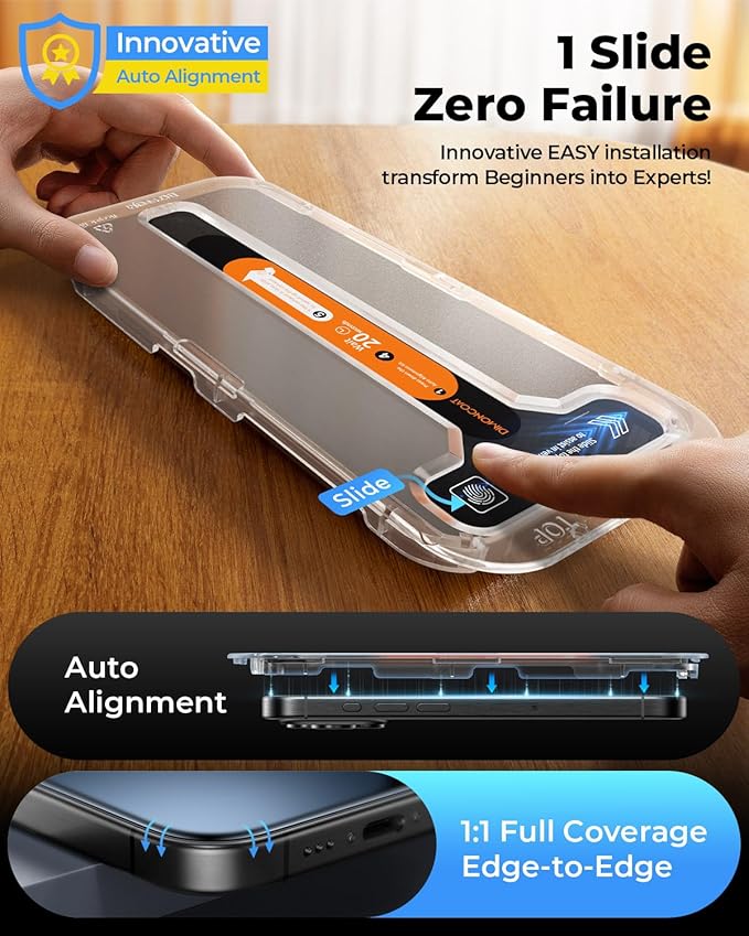 DIMONCOAT 4-PACK Screen Protector Compatible with iPhone 16 Plus [Auto Alignment Kit] [10X Military Protection] 16 Plus 6.7 inch Tempered Glass Film [Case Friendly]