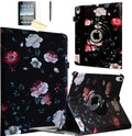 Case for iPad A16 11-inch (11th Gen 2025) for 2022 iPad 10th Generation 10.9 inch Rotating Stand Smart Magnetic Cover for Model A3354 A3355 A3356 A2696 A2757 A2777 (Black Flower)