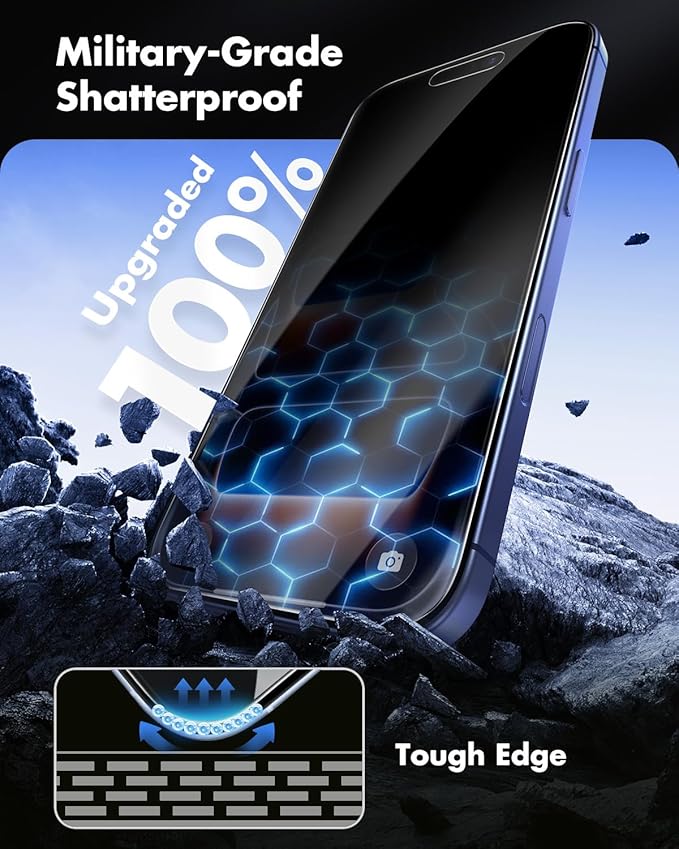 UNBREAKcable for iPhone 17 Pro Privacy Screen Protector QuickSet Box 25° Anti-Spy Tempered Glass 9H+ Hardness Case-Friendly Bubble-Free Anti-Fingerprint for Apple 17Pro - 2 Pack 6.3
