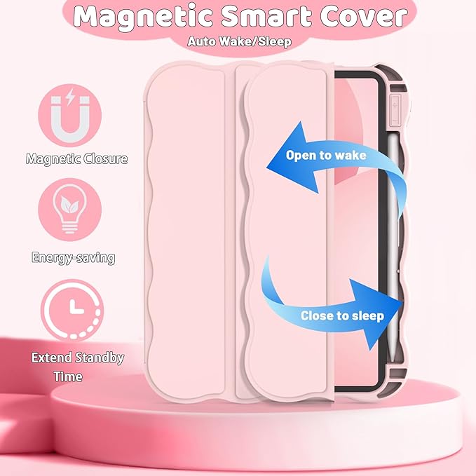 Compatible with iPad (A16) 11th Generation Case 11 Inch 2025 iPad 10th Generation Case 10.9 Inch 2022 with Pencil Holder Wave-Edge Slim Trifold Stand Protective Cover Auto Wake/Sleep Pink