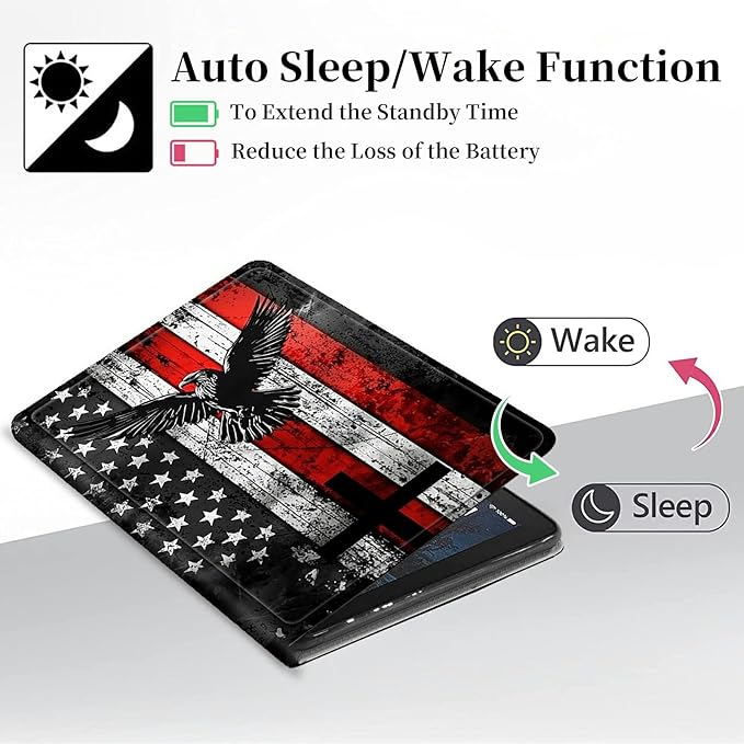 for Fire Hd 10 Tablet Case 11th/13th Generation 2021/2023 ReleaseHybrid Slim Multi-Angles Stand Cover for Kindle Fire HD 10 Plus 11th GenAuto Wake/Sleep-Eagle on USA Flag