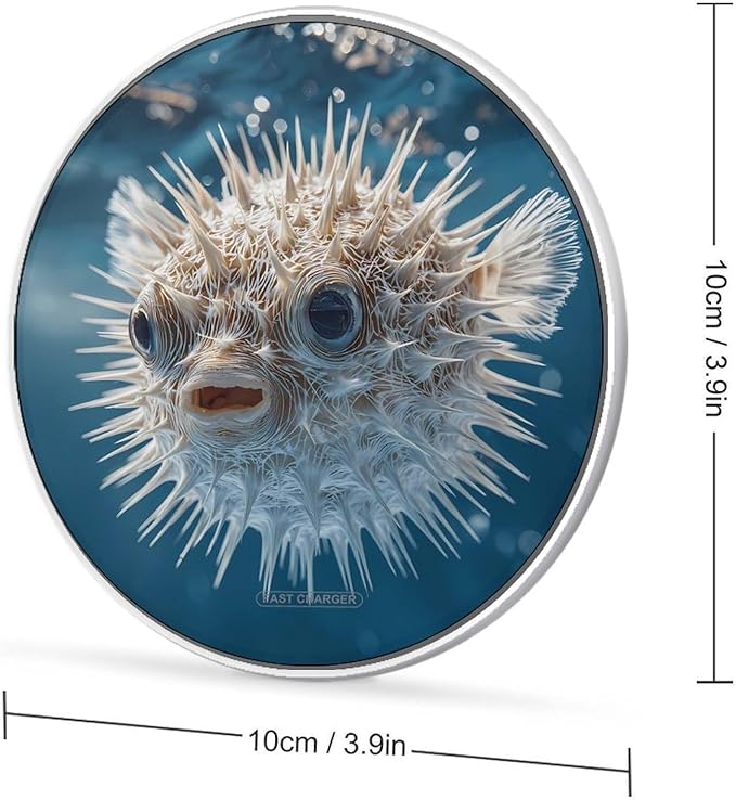 Underwater Pufferfish Fast Portable Charger 10W Funny Graphic Phone Charging Pad with USB Cable