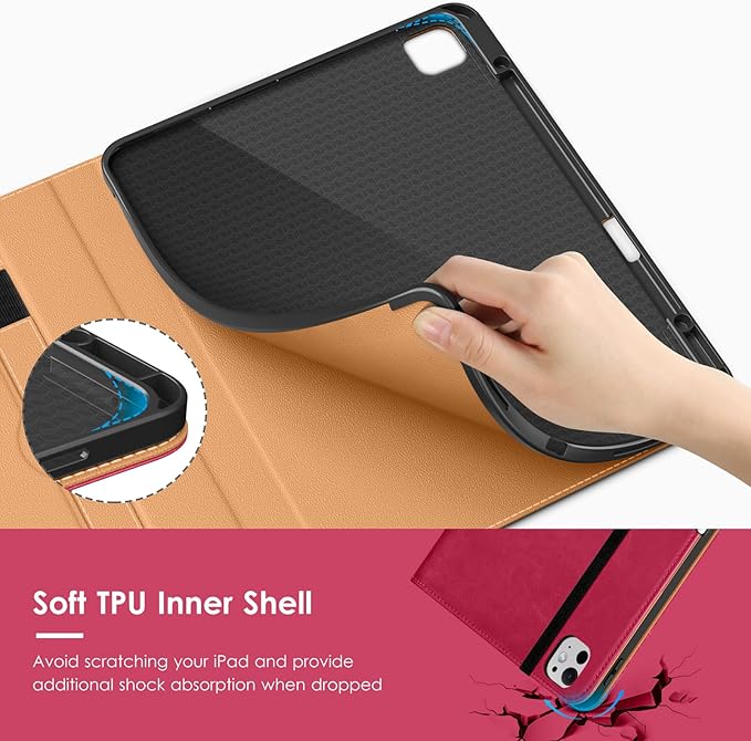 VIKESI Case for iPad Pro 13-inch M5 or M4 Released in 2025 or 2024 Leather Stand Cover with Apple Pencil Holder Auto Wake/Sleep Multiple Viewing Angles Built in Hand Strap &amp PocketPeach