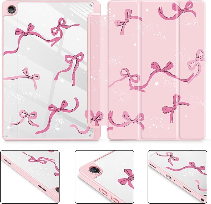 Tuiklol for Samsung Galaxy Tab A9+ Tablet 11” / A9+ Plus 2024 2023Buit-in S-Pen Holder with Clear Protective Cover Transparent Back Shell Auto Wake/Sleep Samsung Tab A9 Plus CoverBow-Pink