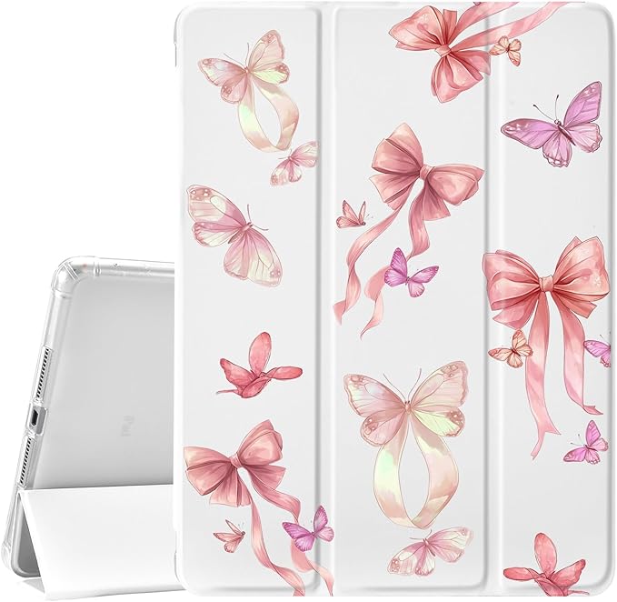 JOYLAND Butterfly Case for iPad 10th Generation Case 10.9 inch/iPad (A16) 11th Generation 11 Inch 2025 with Pencil Holder-Trifold Stand Protective Cover with Soft TPU BackWhite