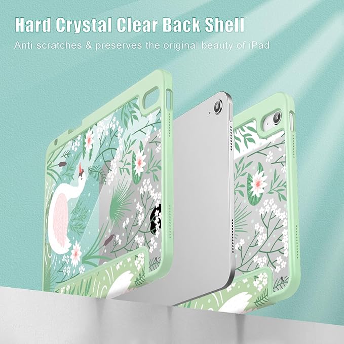 Tuiklol Case for iPad 11 inch (A16 Chip) 2025 Gen 11th / iPad 10.9 inch 2022 10th Gen Buit in Pencil Holder with Shockproof Cover Clear Transparent Back Shell Auto Wake/Sleep Goose Green