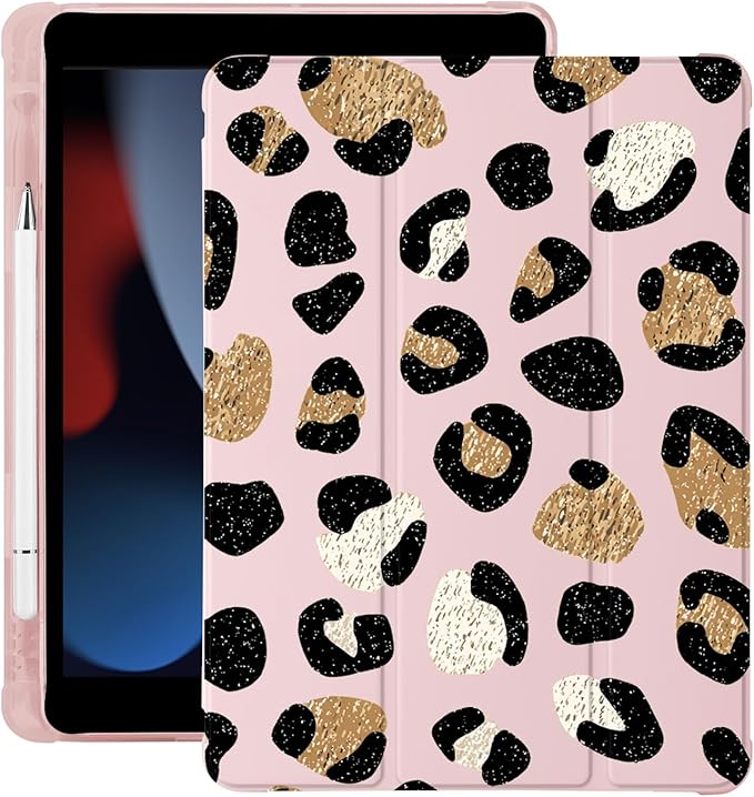 Cute Leopard Print for iPad Pro 13 Inch Case (M5/M4) 2025/2024 with Pencil Holder Auto Sleep/Wake Pink Leather Soft TPU Back Cover