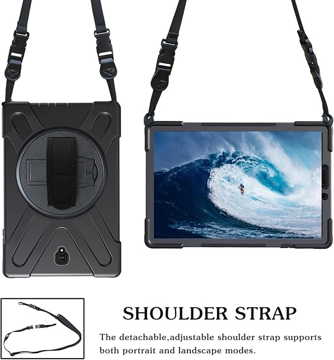 Case for Samsung Galaxy Tab S4 10.5 2018 (SM-T830/T835/T837)Portable Heavy Duty Dropproof Protective Cover Case with 360 Rotating StandHandle &amp Shoulder StrapStylus Pen (New Black)