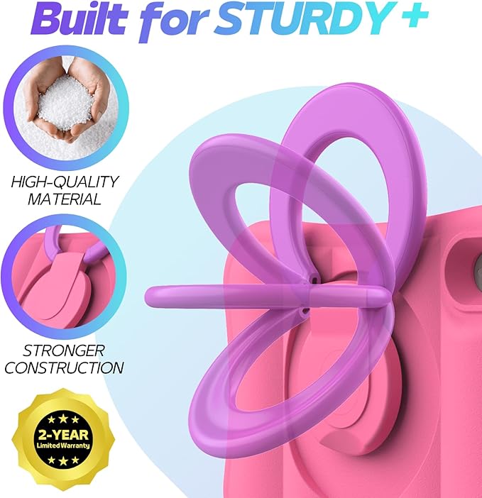 Kids Case for iPad mini 7 (A17 Pro) 2024 / Mini 6th Gen 2021 8.3 inch – Lightweight Flexible Shockproof Rotating Stand Handle Rugged Cover for iPad mini 7th 6 Generation Girls Boys Pink