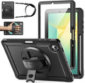 Case for Samsung Galaxy Tab S10 Lite / S10 FE / S9 FE 5G / S9 Tablet Case 10.9''/11'' Rugged Protective with Screen Protector Pen Holder 360°Rotate Hand Strap/Stand Shoulder Strap Black