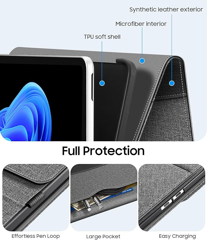 FINTIE Protective Case for Microsoft Surface Pro 12 Inch (2025) Multi-Angle Viewing Portfolio Business TPU Back Cover with Pocket &amp Stylus Holder Compatible with Type Cover Keyboard (Gray)