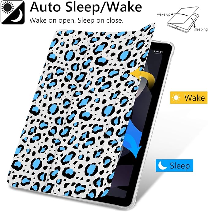 Coquette Leopard Print Case for iPad 9th/8th/7th Generation 10.2 (2021/2020/2019 Release) Unique Blue Cheetah CasePencil Holder &amp Clear Soft TPU Back &amp Trifold Stand Cover for Women