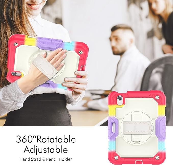 Case for iPad mini 7 (A17 Pro) 2024/ Mini 6 8.3'' with Pencil Holder Screen Protector [360 Rotating Hand Strap] &ampStand &ampShoulder Strap Shockproof Case for iPad mini 7th/6th Gen Camo Red