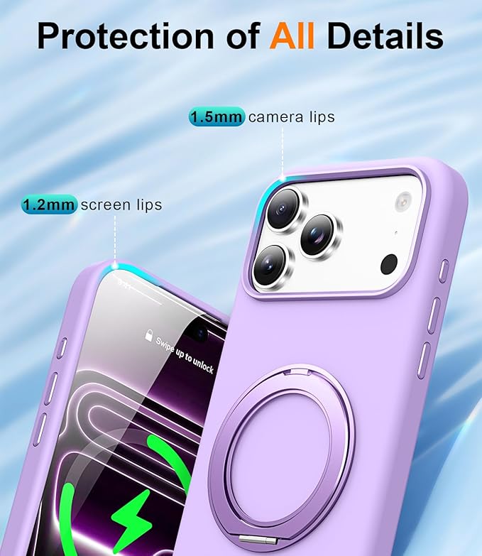 STERKER 360° Rotatable Stand Compatible with iPhone 17 Pro Case with Magnetic [Military Grade Drop Tested][Adjustable Kickstand] Ring Holder Silicone Slim Back Soft Edge Purple