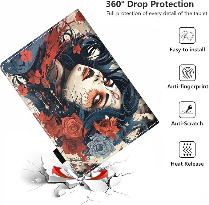 Case for All-New Amazon Kindle Fire HD 10 &amp 10 Plus Tablet 10.1 (13th/11th Generation 2023/2021 Release) - PU Leather Folio Case with Smart Auto Wake/Sleep Sugar Skull Girl