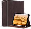 Gexmil Leather Case for iPad 10.2 inch 9th/8th/7th Gen. 2021/2020/2019 with Pencil Holder Genuine Leather Cover Auto Sleep/WakeSmart Folio Shockproof ProtectiveAnti-FingerprintSanded Brown
