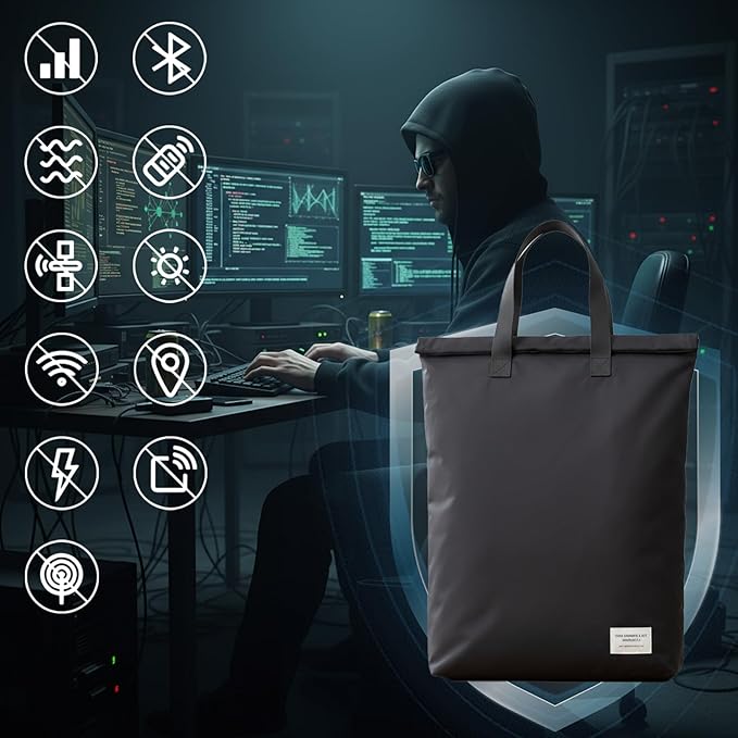 Faraday Bag for Electronics 5G/Bluetooth/WiFi/GPS Signal Blocking Anti-Tracking Faraday Cage with Handle EMP Protection Bag for Laptops Tablets Phones Car Keys (19.5X13inch)