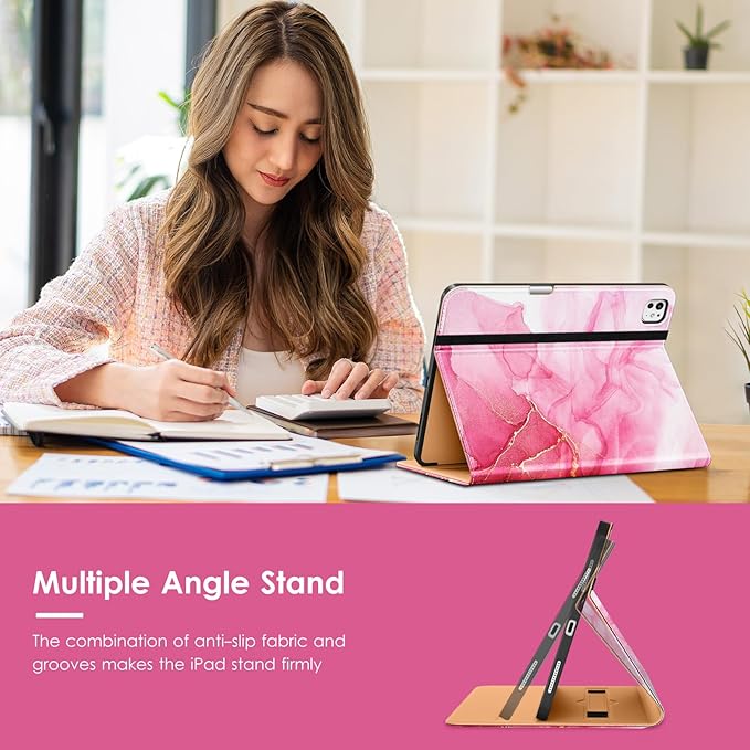 VIKESI Case for iPad Pro 13-inch M5 or M4 Released in 2025 or 2024 Leather Stand Cover with Apple Pencil Holder Auto Wake/Sleep Multiple Viewing Angles Built in Hand Strap &amp PocketRed Marble