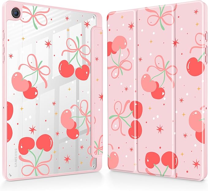 Tuiklol for Samsung Galaxy Tab A9+ Tablet 11” / A9+ Plus 2024 2023Buit-in S-Pen Holder with Clear Protective Cover Transparent Back Shell Auto Wake/Sleep Samsung Tab A9 Plus CoverEtro Cherry