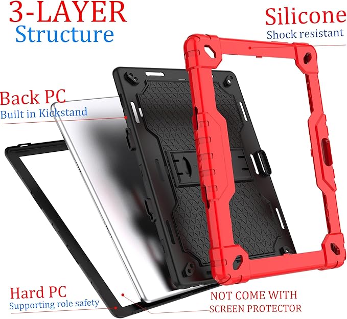 for Vankyo MatrixPad S10 Tab Case YQSAVIOR CUPEISI Coopers YQ10S VIVIMAGE A10 A38 BYANDBY BYYQ10S 10.1 Case Built in Kickstand Shoulder Strap Shell with Screen Protector (Red+Black/1 Pcs)