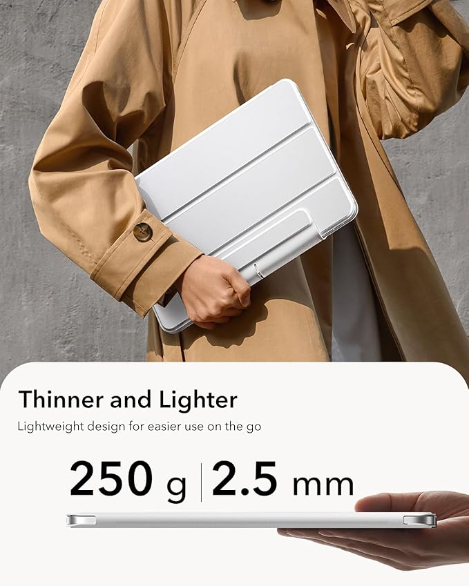 ESR for iPad Air 11 Inch Case M4/M3/M2 (2026/2025/2024) iPad Air 5th/4th Gen (2022/2020) Powerful Magnetic Attachment Slim Trifold Stand Case Auto Wake/Sleep Durable Protection White
