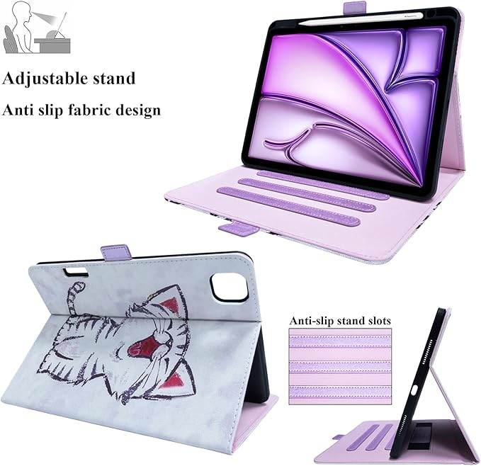 for iPad Air 11 inch Case M3 2025/M2 2024 &amp iPad Air 5th/4th Gen 10.9 &amp iPad Pro 11 inch Case 4th/3rd/2nd/1st Gen with Pencil Holder/Stand/Hand StrapAuto Wake/Sleep Cute Red-Billed Cat