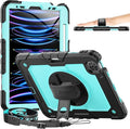 Timecity Case for iPad Pro 11 inch 2022/2021 (4th/ 3rd Generation) Shockproof with Screen Protector Swivel Stand Handle Shoulder Strap Pencil Holder Case for iPad Pro 11 Inch- Light Blue