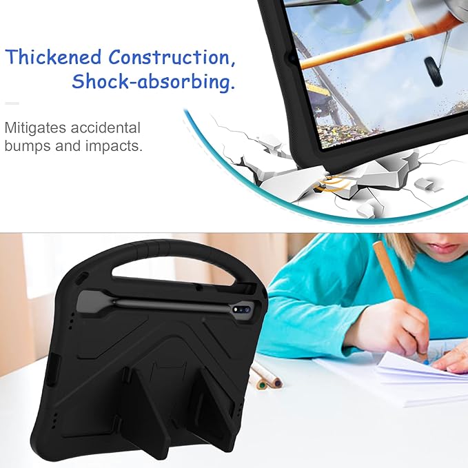 Kids Case for Samsung Galaxy Tab S10+/S9+/S8+/S7 FE/S7+/S9 FE+ 12.4 Techcircle Light Weight Shock Proof EVA Foam Handle Rugged Stand Protective Case for Galaxy Tab S9 FE Plus/S10 Plus 2024 Black