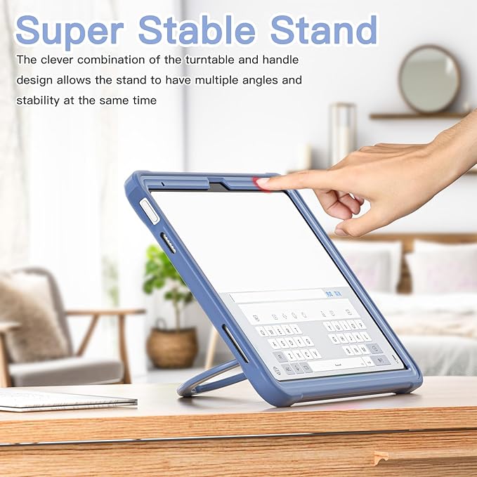 BATYUE Case for iPad (A16) 11th/10th Gen 11''/10.9'' 2025/2022 | Matte Frosted Shockproof Protective Cover with 360° Rotating &amp 180° Folding Stand Shoulder Strap &amp Pencil Holder | Lavender Gr