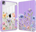 May Chen for iPad Pro 11 inch M2 4th Generation 2022 iPad Pro 11 3rd/2nd/1st Gen Case with Transparent Shockproof Back Cover [Built-in Pencil Holder Auto Sleep/Wake Purple Wild Flowers