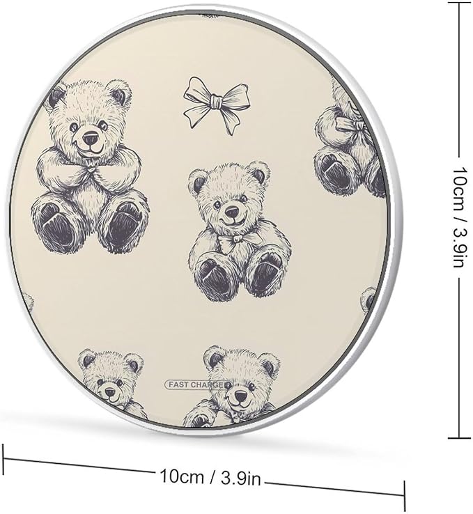 Vintage Bow Teddy Bears Phone Charger Magnetic Charging Pad Anti-Slip with USB Cable