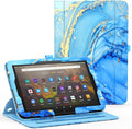 Case for Fire HD 10 Tablet (13th/ 11th Generation 2023/2021 Released) 360 Degree Rotating Stand PU Leather Cover with Pencil Holder Auto Sleep/Wake for HD 10/10 Plus Marble Blue