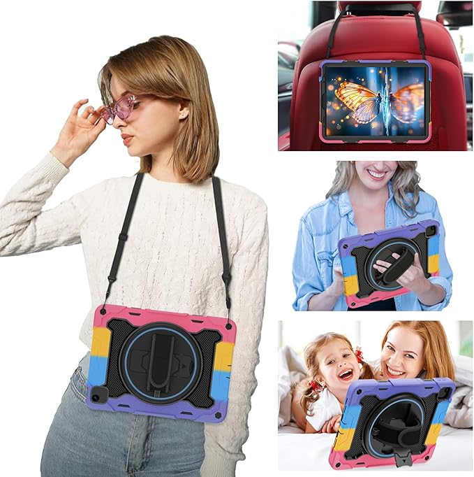for iPad Pro 11 Case 4th 3rd 2nd 1st Gen (2022 2021 2020 2018) &amp iPad Air 5th 4th Generation 10.9 inch Case with HD Screen Protector 360 Rotating Kickstand/Hand Strap Shoulder Strap