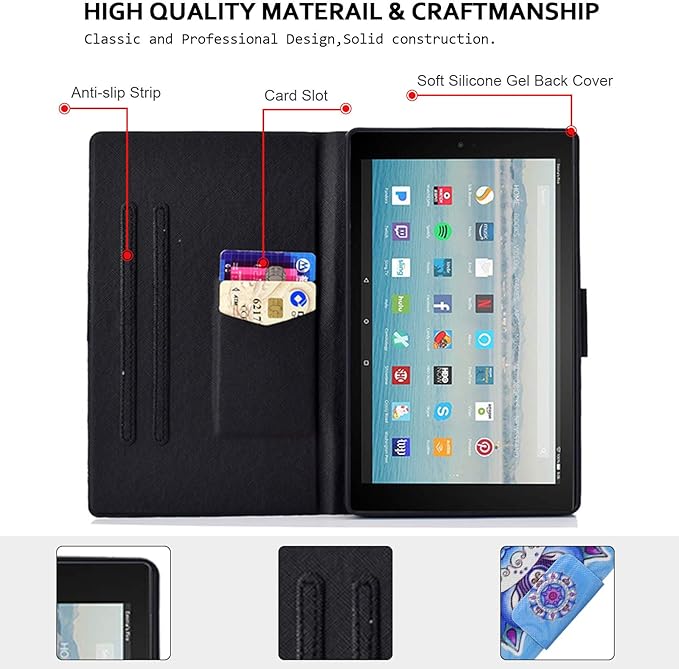 Case for Amazon Fire HD 10 Tablet (2015/2017/2019) Techcircle Slim Folding Stand Magnetic Smart Cover Soft TPU Back Protective Case for All-New Fire HD 10 5th/7th/9th Gen Auto Sleep Gyroscope