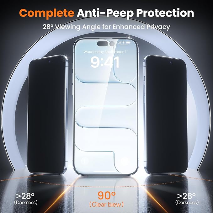 2-Packs for iPhone 17 Pro Privacy Screen Protector28°Anti-spyDouble Shatterproof Tempered Glass9H+ Hardness99.99% HD ClearFull CoverageBubble FreeEasy Installation