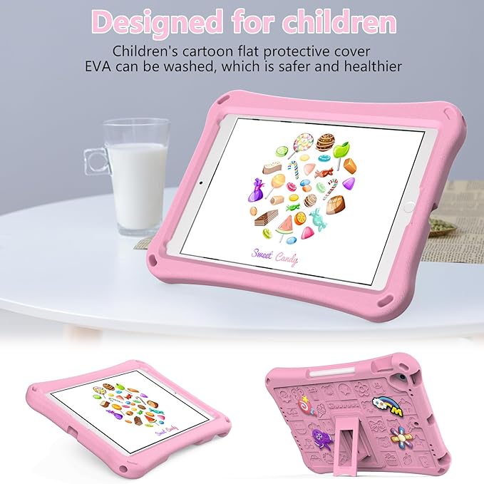 Case for iPad 10.2 Inch 2021/2020/2019/ iPad Pro 10.5 Inch/Air 3rd Gen (2019) Shoulder Strap Kickstand Children Friendly Anti-Scratch Shockproof Case Pink