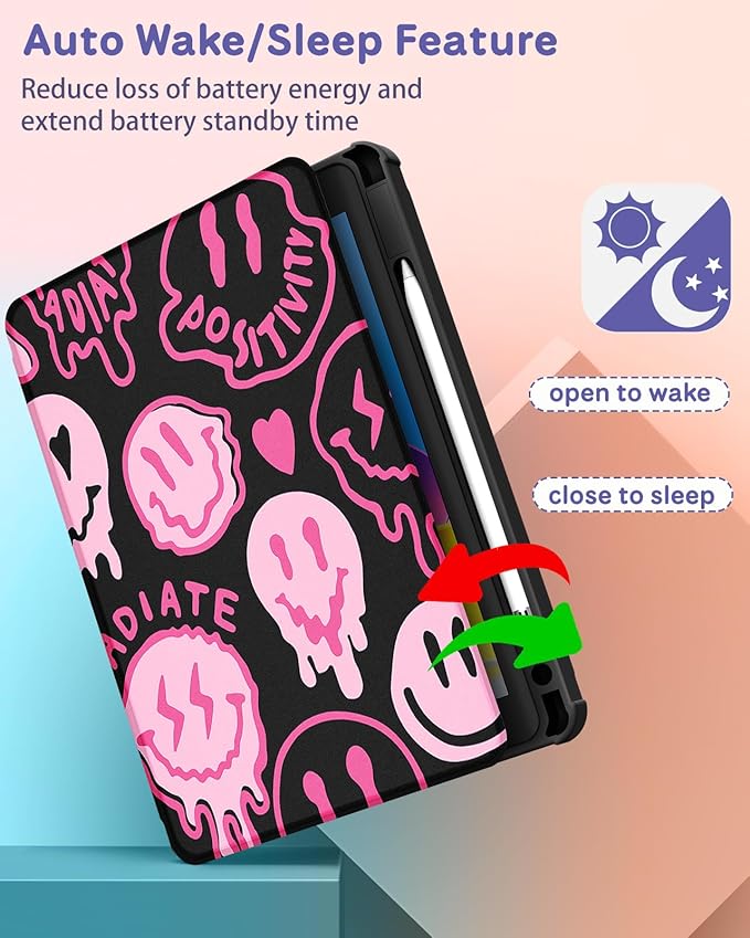 for iPad Air 11 inch Case Air 5th/4th Generation 10.9 Pro 11'' Case Women Girls for Apple Pencil Holder Cute Smile Rotating Folio Cover for iPad Air 11 2024 (M2) 10.9 2022 2020 Pro 11