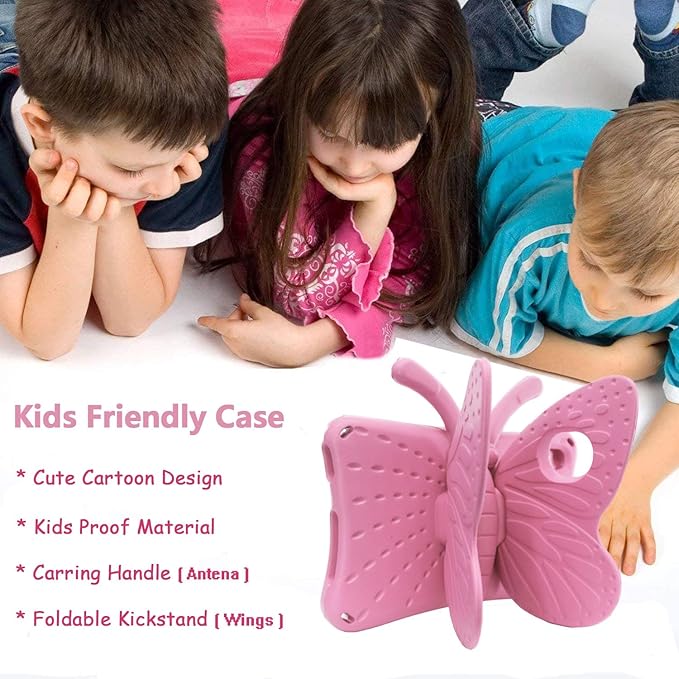 Kids Case for Walmart Onn 8 Inch Tablet 2024 Model 100135923 Cute Butterfly Kid Proof EVA Foam Protective Stand Cover for Onn 8.0 Tablet Gen 4 - Pink
