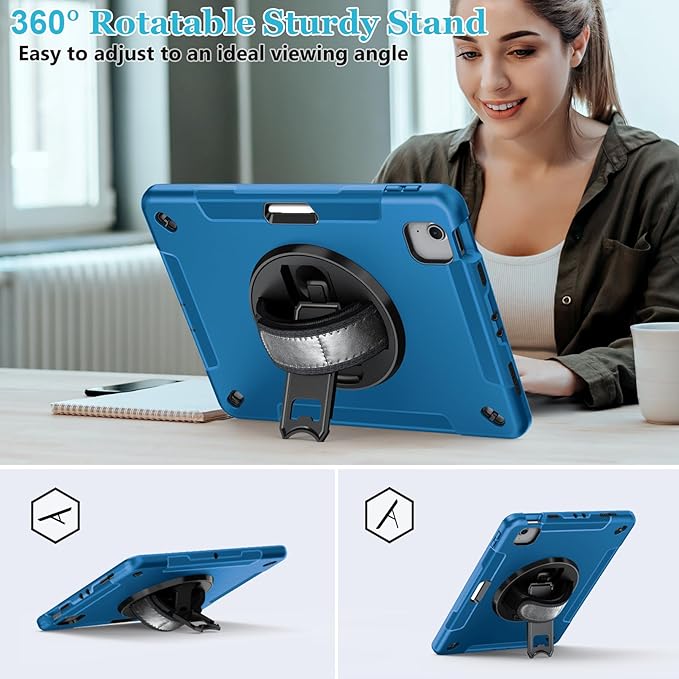 Case for iPad Air 11 M4 2026/ M3 2025/ M2 2024: TPU Cover for iPad Air 5th &amp 4th Generation 10.9 Inch (2020/2022) with Screen Protector- Stand- Handle- Shoulder Strap- Pencil Holder