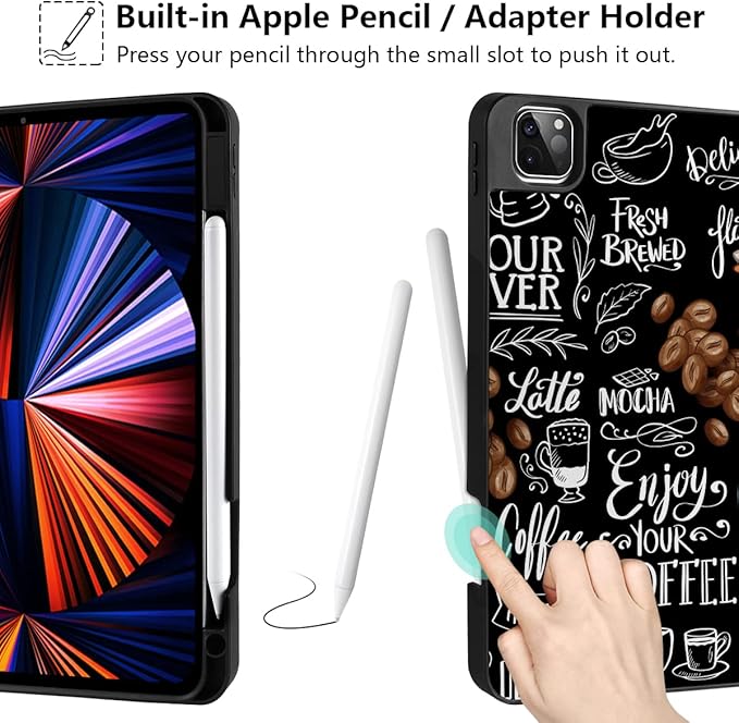 MEEgoodo for iPad Pro M2 12.9 Case 6th/5th/4th/3rd Generation 2022 2021 2020 2018 with Pencil Holder Tablet Cover with Soft TPU Back Shell Coffee