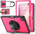 Case for Samsung Galaxy Tab S10 Lite / S10 FE / S9 FE 5G / S9 Tablet Case 10.9''/ 11'' with Screen Protector Pen Holder 360°Rotate Hand Strap/Stand Shoulder Strap Rose Red
