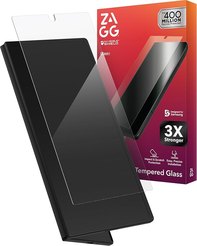 ZAGG Glass+ Samsung Galaxy Z Fold7 Screen Protector (Front Screen Only) – 3x Stronger Scratch-Resistant Smudge-Resistant Fingerprint Scanner Compatible InvisibleShield Easy Installation